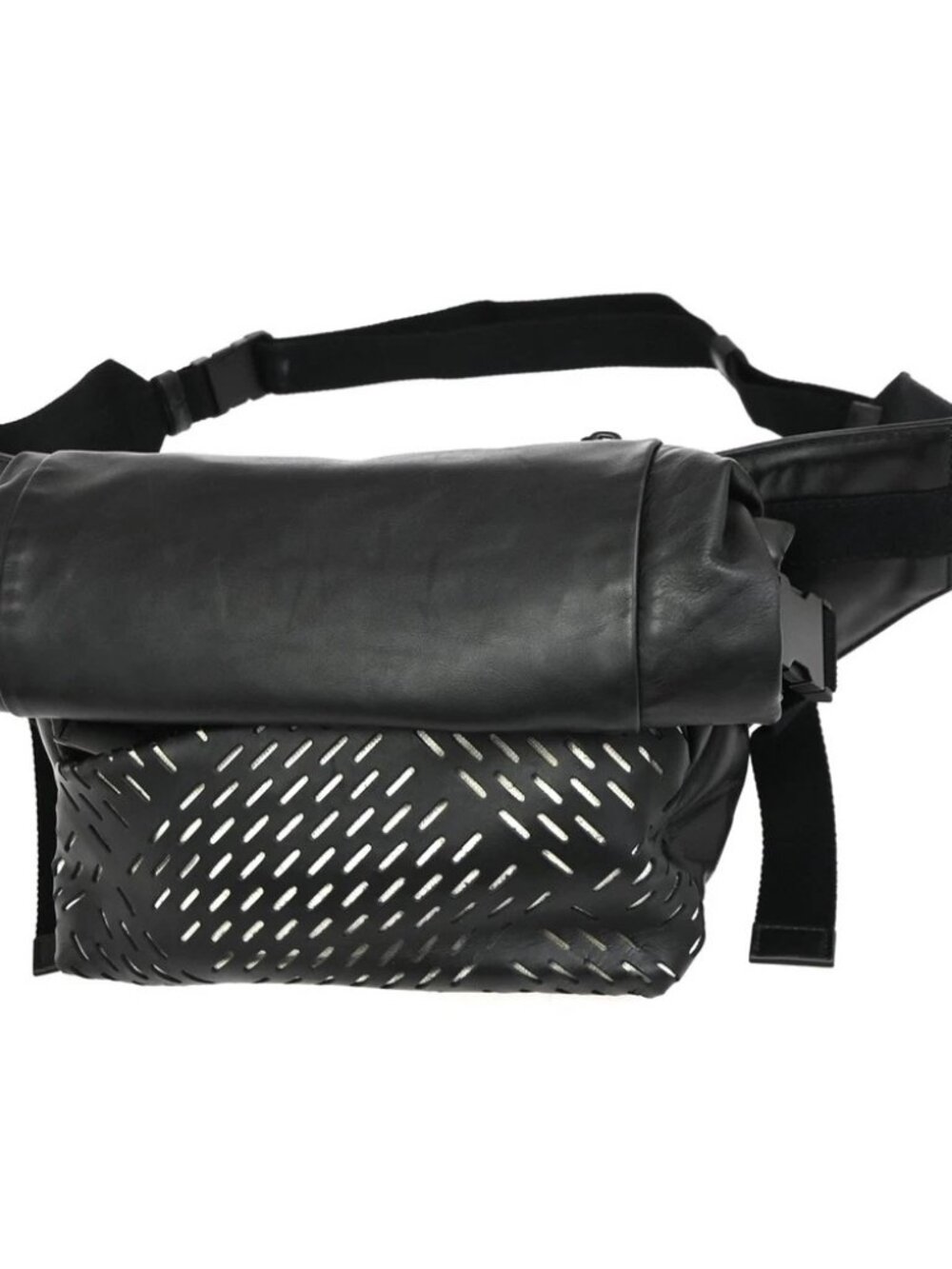 BOTTEGA VENETA Logo Perforated Body Bum Waist Bag Leather Black Italy